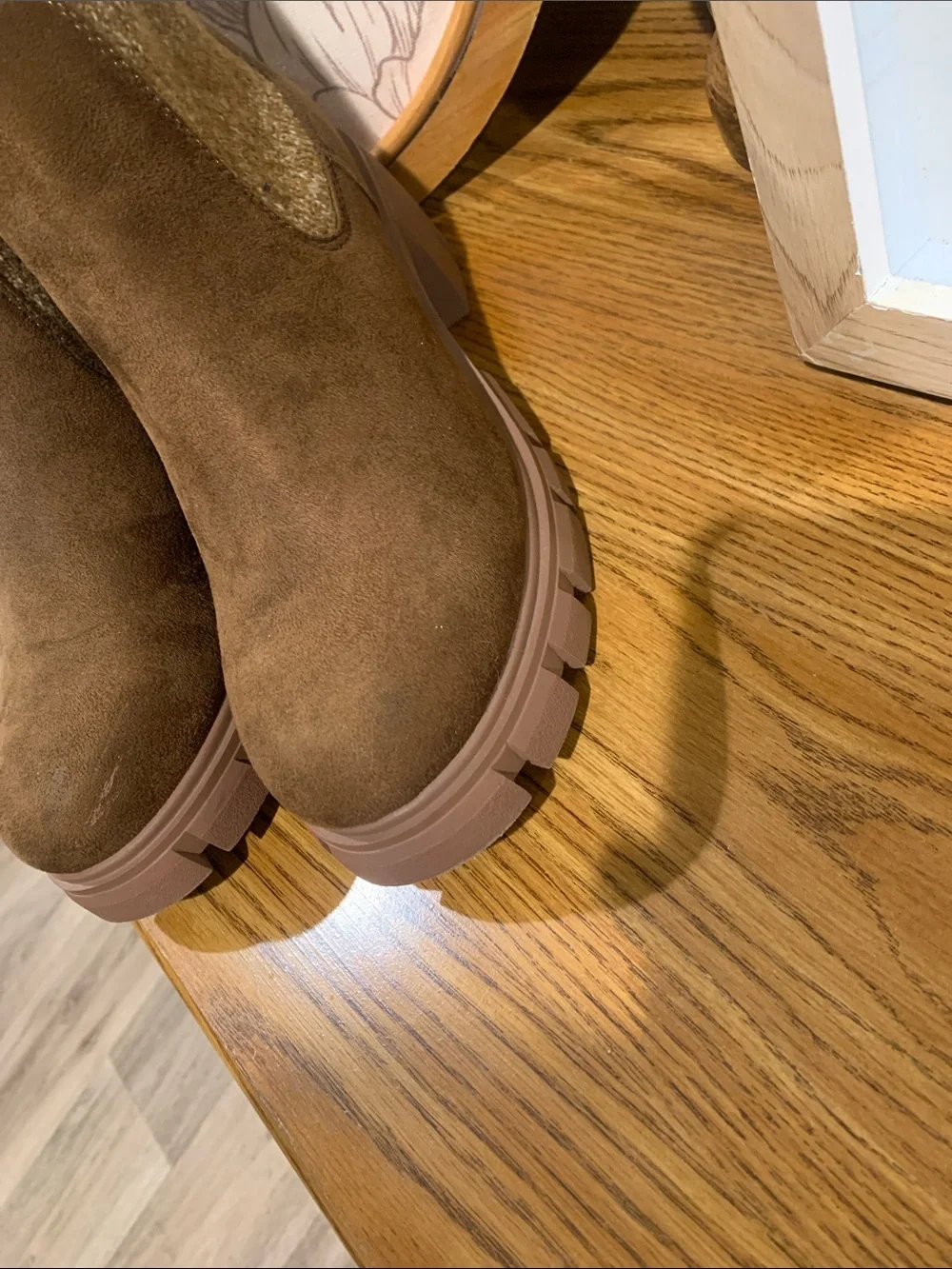Women's Brown Suede Chunky Chelsea Boot with Knit Collar